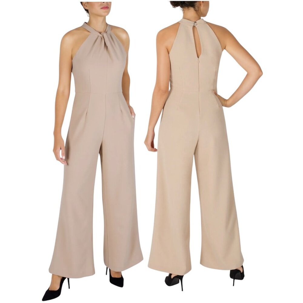 Julia Jordan Women's Twist Neck Halter Jumpsuit with Pockets Wide-Leg
